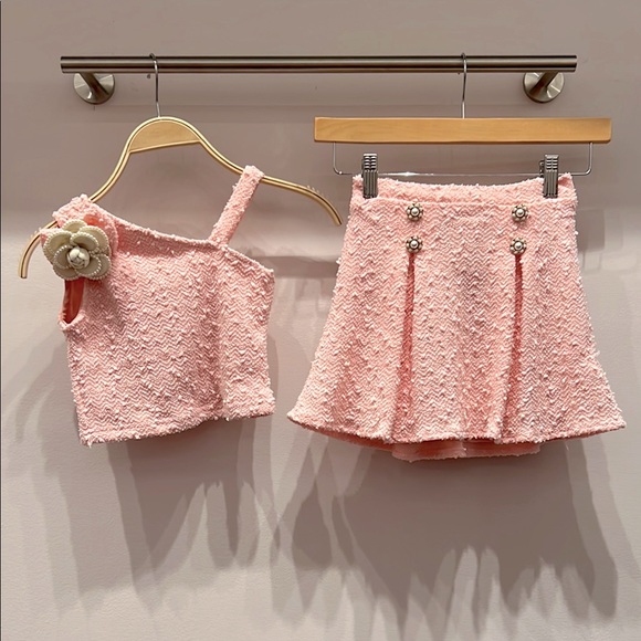 Girls’ Asymmetric Tweed Skirt Set
